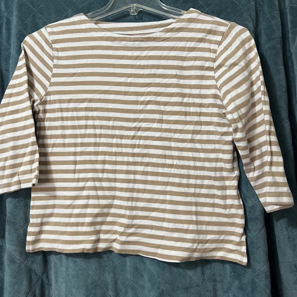 Women's Appleseed's Medium Petite Striped Tan and White Blouse - Picture 3 of 6